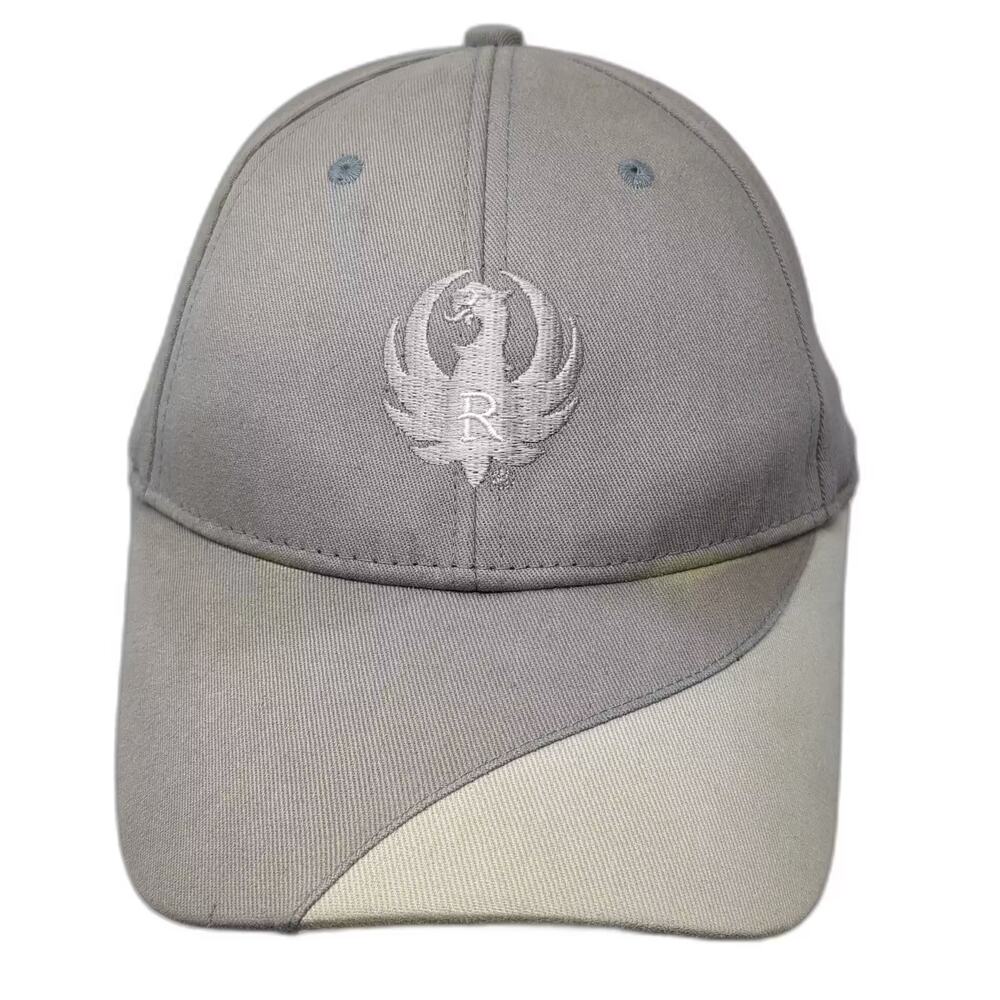 Ruger Baseball Cap Gray Beige OS Strapback Two Tone Embroidered Logo Firearm Hat